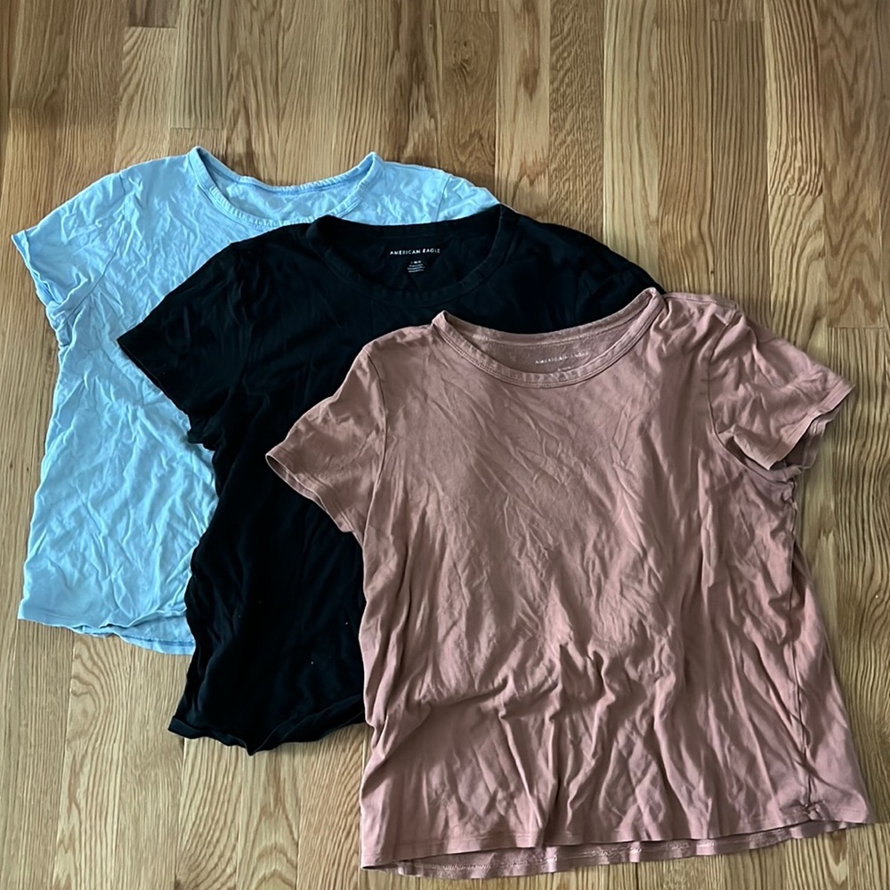 American Eagle Muscle Tee 3 Shirt Bundle: Blue, Black & Orange Short Sleeve Sz L